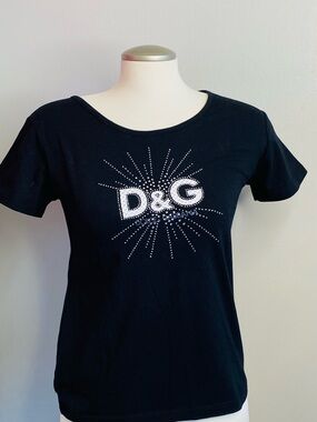 D&G Black Short Sleeve Tee with Sparkling Logo
